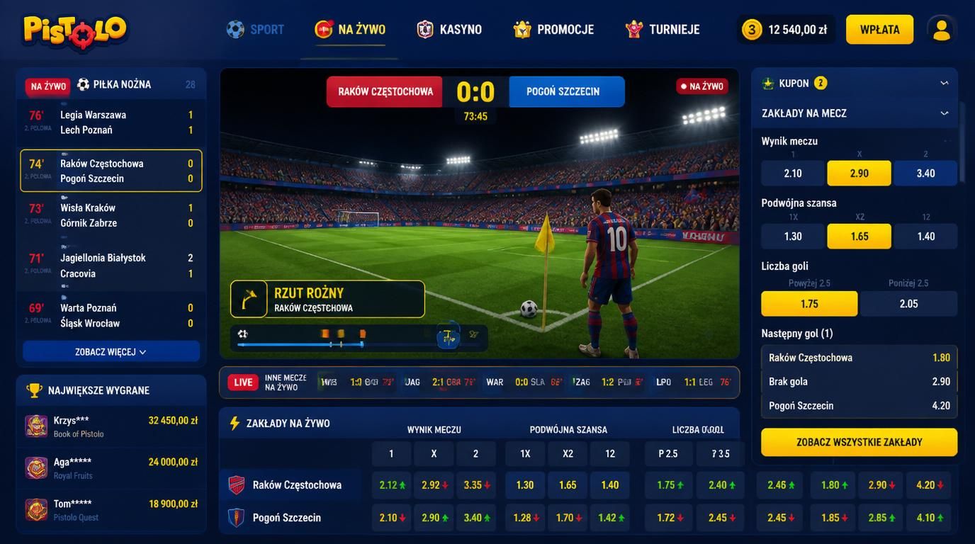 Baner z ekranem meczu live z kursami i dynamiczną akcją