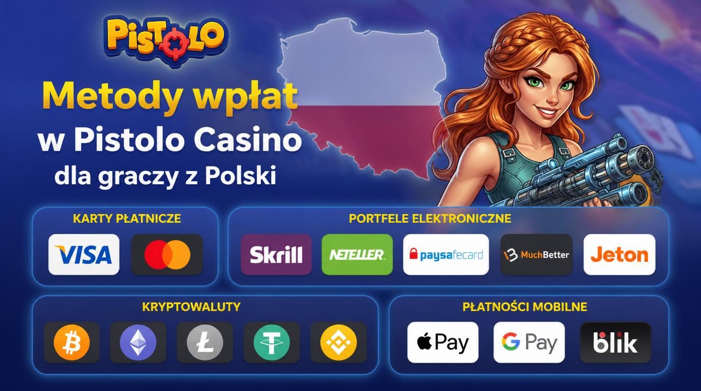 Ikony różnych metod płatności na tle Polski.