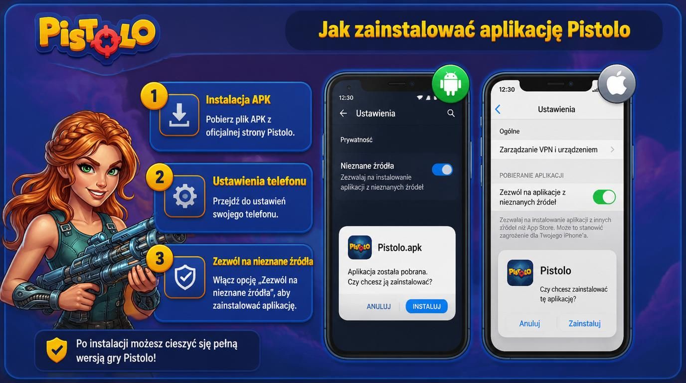 Ekran smartfona pokazujący instalację aplikacji i alert zezwolenia na nieznane źródła.
